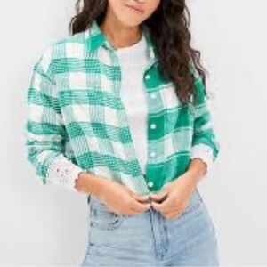 American Eagle Cropped Flannel Shirt Long‎ Sleeve Small 100% cotton